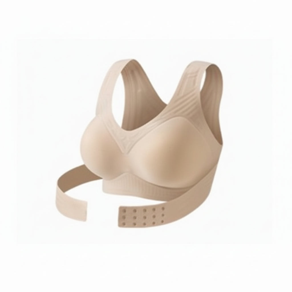 Women’s Beige Wireless Bra, Soft Breathable Non-removable Moulded Cups, Yoga Fitness Sportswear for Gym & Daily Training