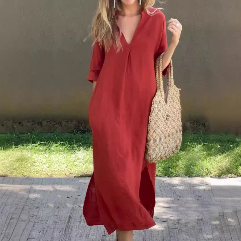 50% OFF🔥Elegant V-Neck Slit Dress