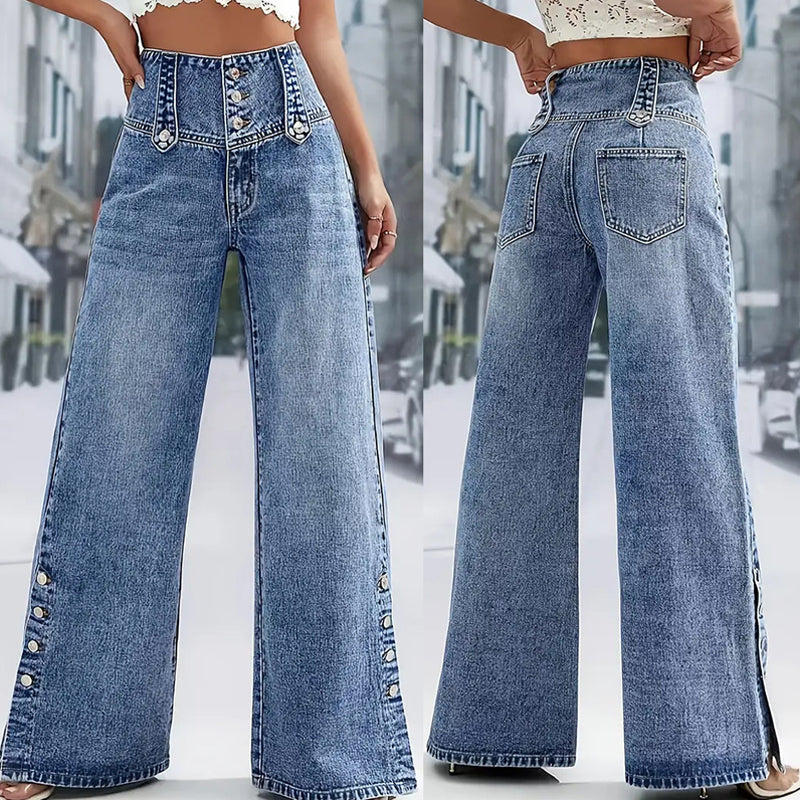 đ50% OFF ! Wide-Leg High-Waist Jeans â Trendy Side Slits & Effortless Style đâ¨ăFlash Saleă