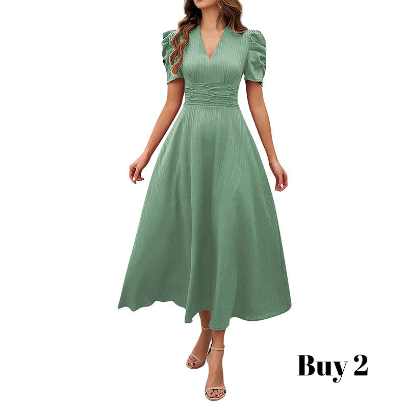 👗 2026 Sale — Over 39 400 Sold!💐 Elegant V‑Neck High Waist Dress with Puff Sleeve