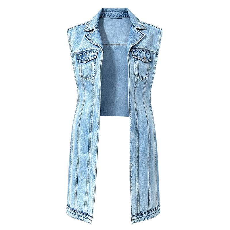 📢📢2026 HOT SALE !!🔥Women Sleeveless High Slit Denim Vest Dress Longline Jean Jacket