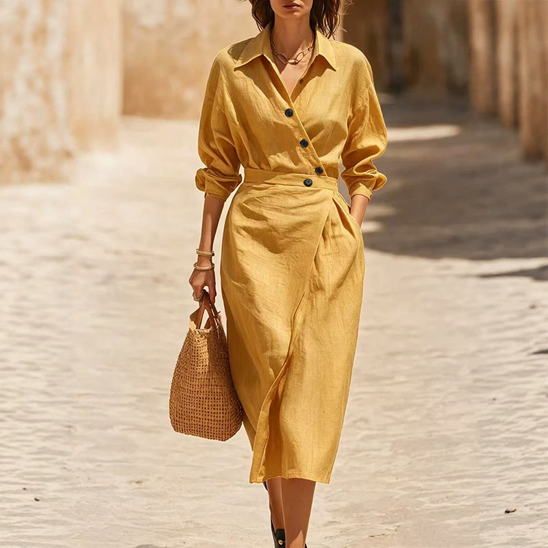 🛍️2026 New Arrival👗Women's Lapel Wrap Midi Shirt Dress with Pockets