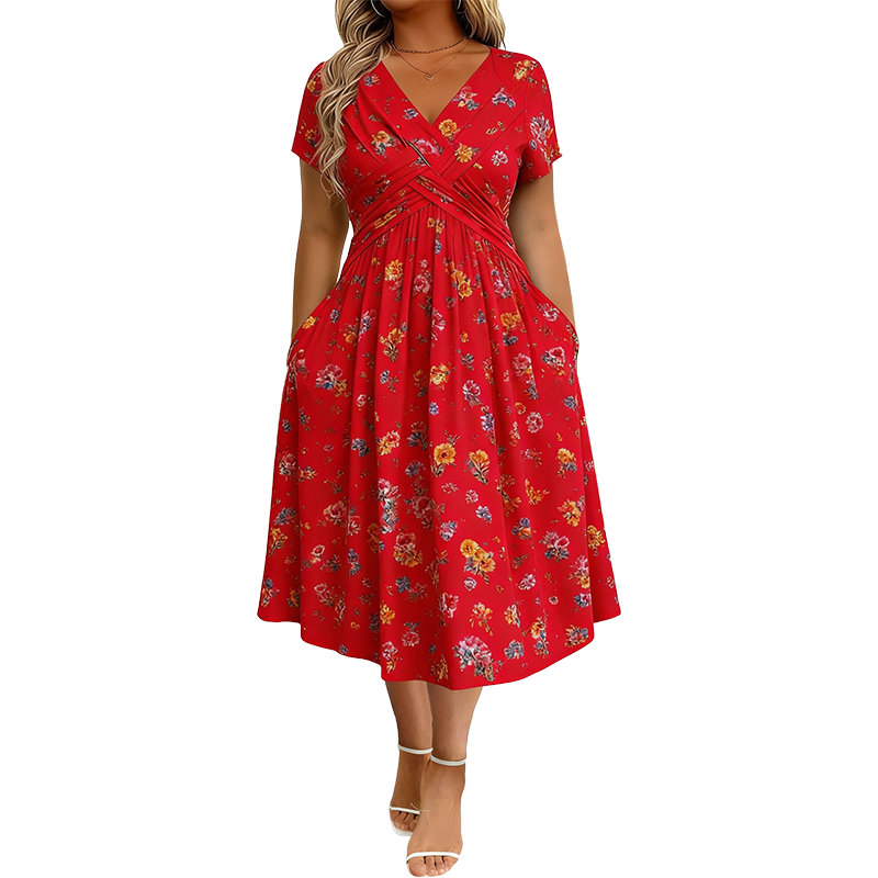 💃💃Summer Hot Sale 70% OFF🌿⏳Women's V-Neck Floral Print Dress with Twist Waist