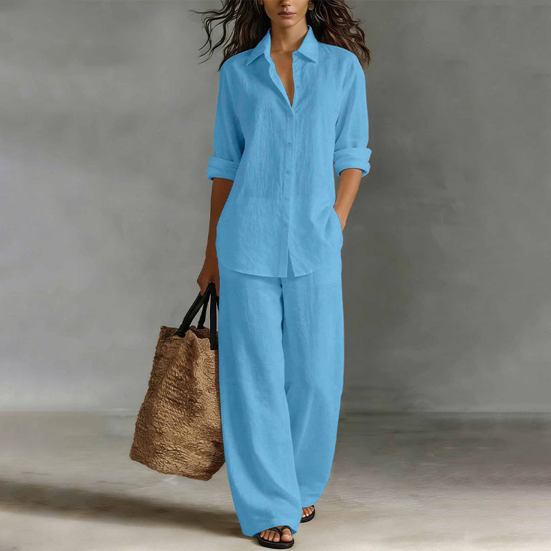 ⌛Limited-Time Offer🔥Bestseller👚 Casual Shirt & Wide-Leg Pants Set – Effortless Coordination & All-Day Comfort for Every Look