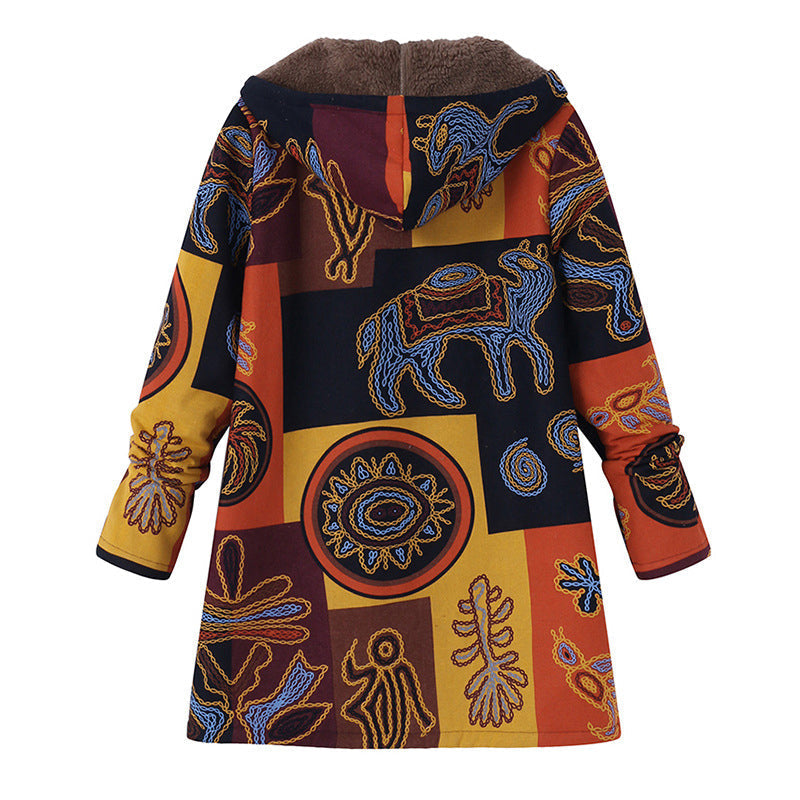 đ Artistic Everyday Style | Womenâs Vintage Leaf Print Hooded Coat