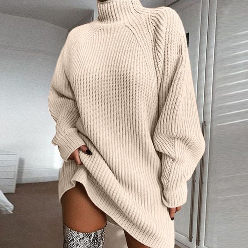 🧶 Relaxed Shape, Polished Look | Women's Turtleneck Knit Sweater Dress