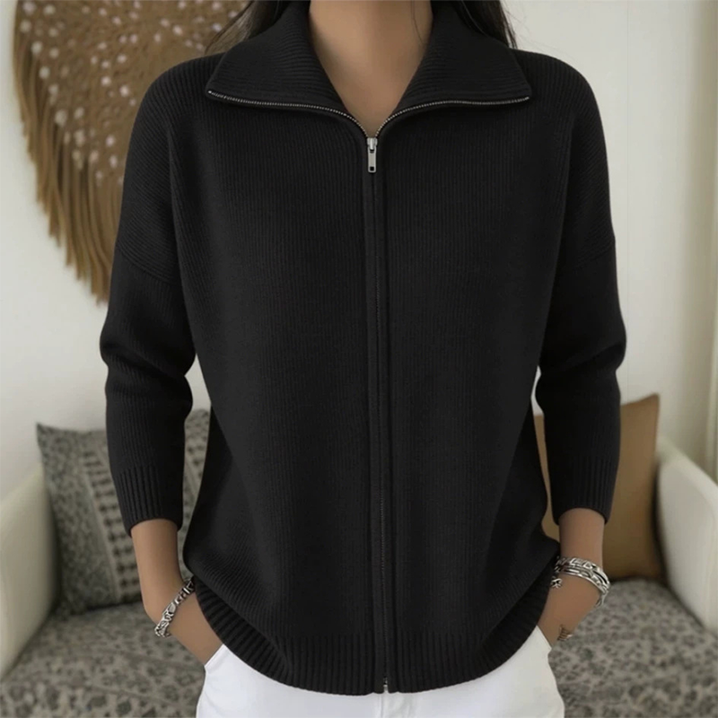 Women’s Ribbed Knit Zip-Up Collared Cardigan – Wear Zipped Fully Or Open For Flexible Everyday Autumn Styling