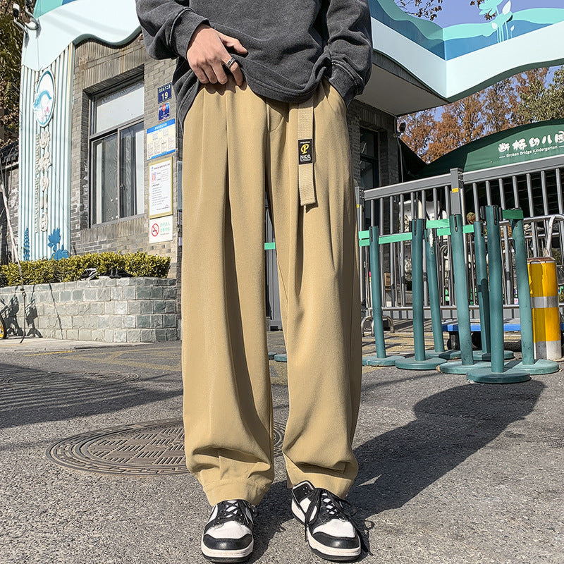 Pantalones casuales de cintura elástica vintage con pierna ancha y corte holgado