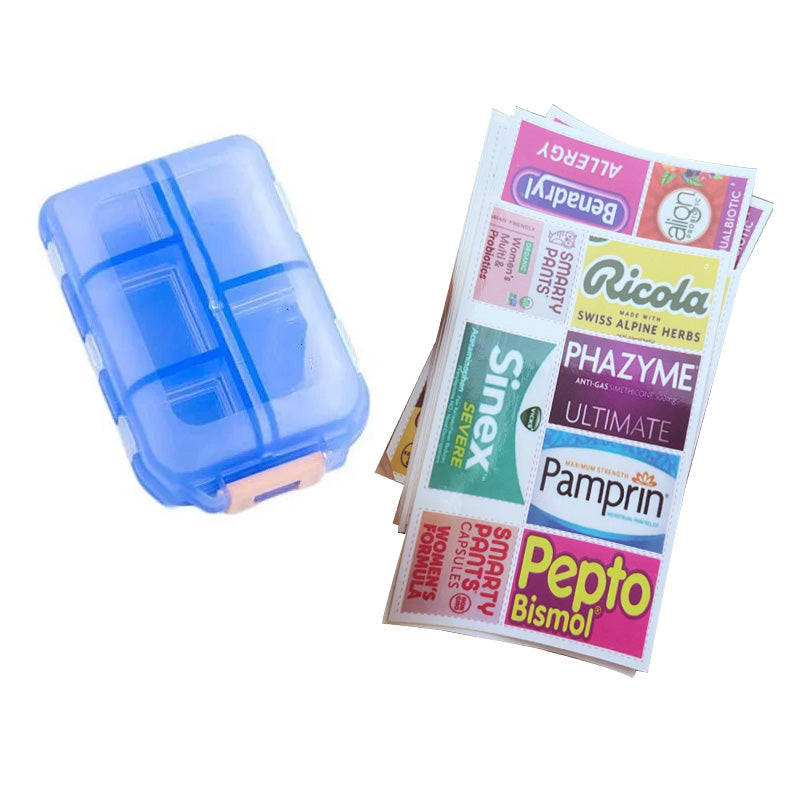 Pastillero portátil sellado de 10 compartimentos con etiquetas
