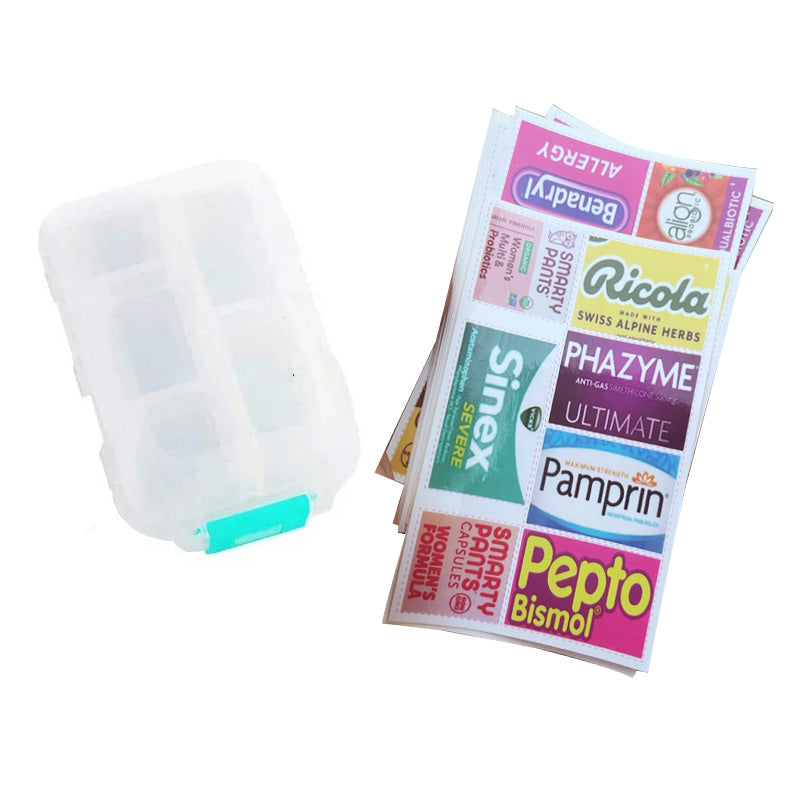 Pastillero portátil sellado de 10 compartimentos con etiquetas