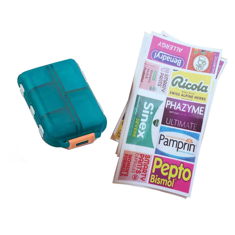 Pastillero portátil sellado de 10 compartimentos con etiquetas