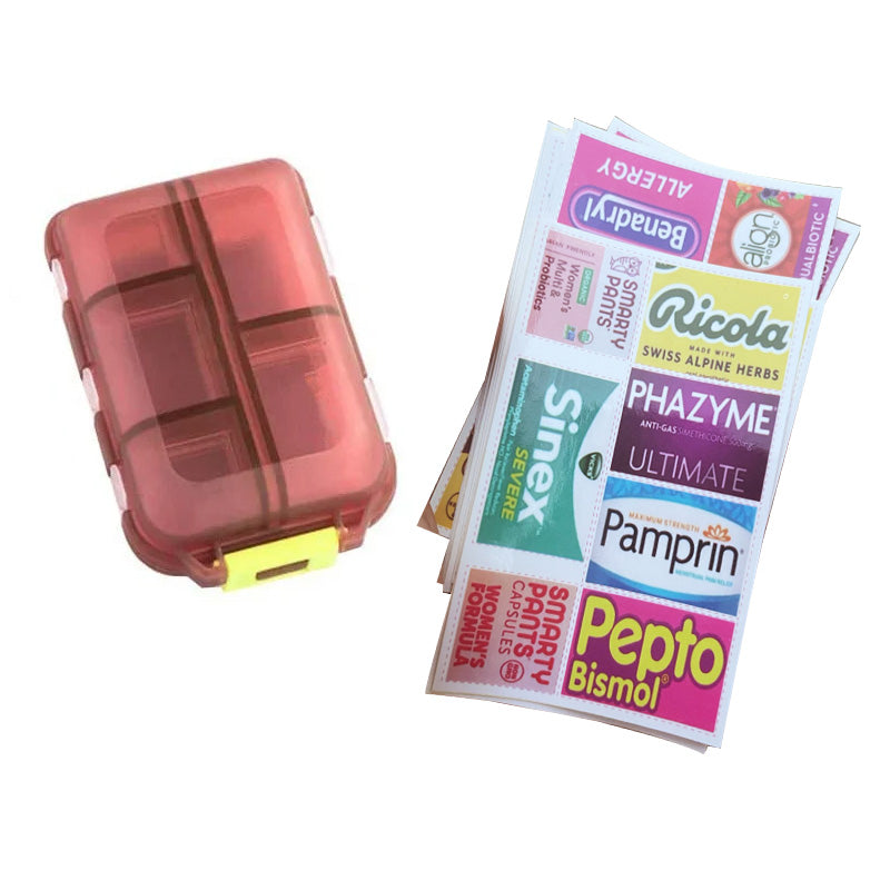 Pastillero portátil sellado de 10 compartimentos con etiquetas