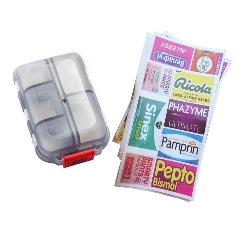 Pastillero portátil sellado de 10 compartimentos con etiquetas