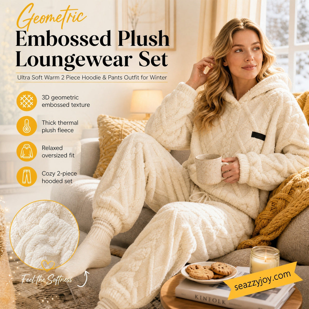 🔥 Freezing at Home but Tired of Bulky Winter Clothes? Wrap Yourself in Plush Comfort! Women's 2-Piece Geometric Fleece Hoodie & Jogger Set – Soft, Warm, Relaxed Fit with Stylish 3D Texture for Cozy Days In or Out!