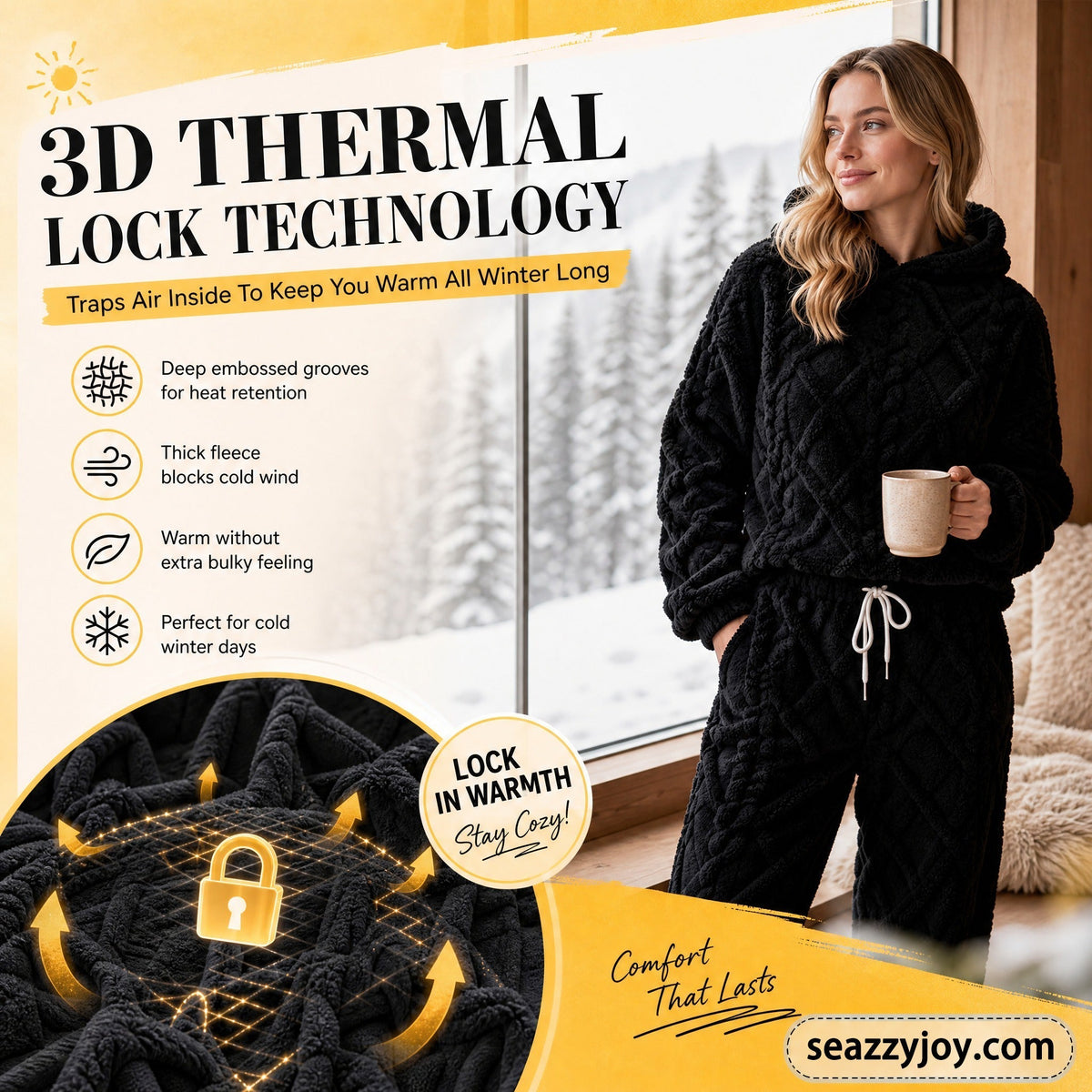 🔥 Freezing at Home but Tired of Bulky Winter Clothes? Wrap Yourself in Plush Comfort! Women's 2-Piece Geometric Fleece Hoodie & Jogger Set – Soft, Warm, Relaxed Fit with Stylish 3D Texture for Cozy Days In or Out!