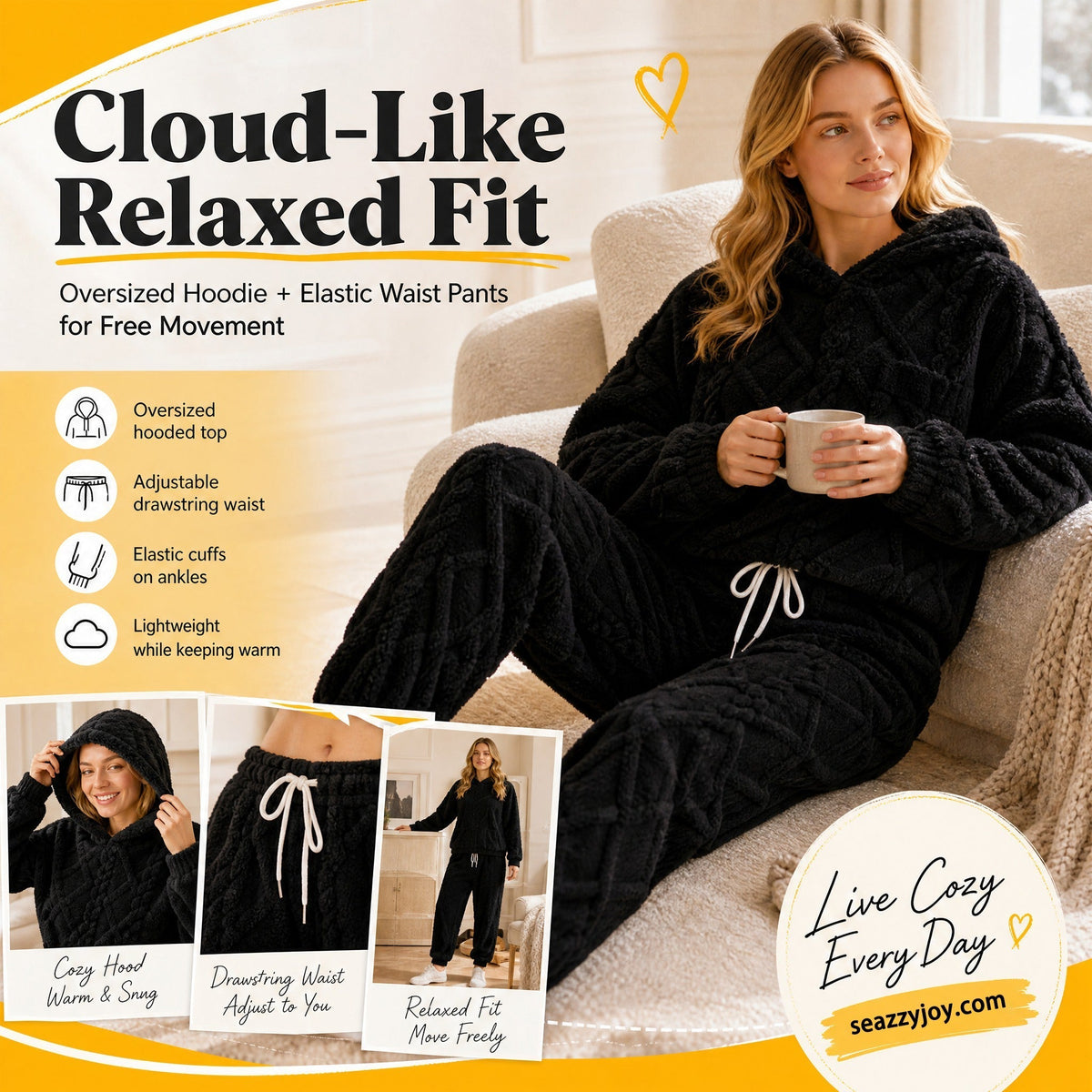 🔥 Freezing at Home but Tired of Bulky Winter Clothes? Wrap Yourself in Plush Comfort! Women's 2-Piece Geometric Fleece Hoodie & Jogger Set – Soft, Warm, Relaxed Fit with Stylish 3D Texture for Cozy Days In or Out!