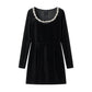 Endless Celebration Velvet Jewel Embellished Trim Long Sleeve Pocketed Mini Dress