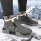 Men's Fleece Lined Leather Casual High Top Sneakers, Warm Winter Side Zipper Ankle Boots, Non-slip Outdoor Cold Weather Shoes