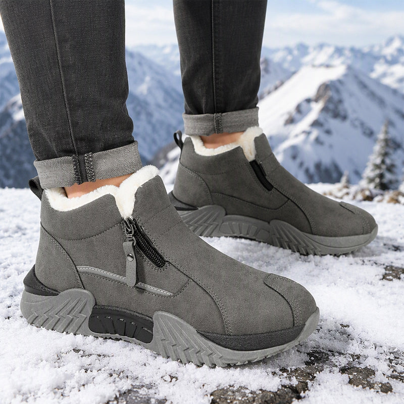 Men's Fleece Lined Leather Casual High Top Sneakers, Warm Winter Side Zipper Ankle Boots, Non-slip Outdoor Cold Weather Shoes
