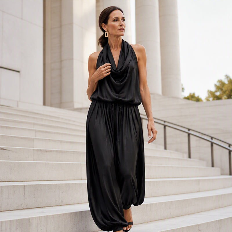 🎁New Arrivals 50% OFF💥 Sleeveless Cowl Neck Jumpsuit – Halter, Wide-Leg, Elegant 🍷