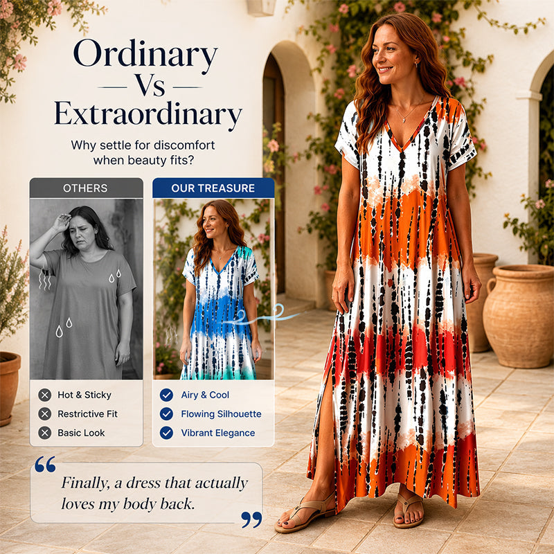 🎉 LIMITED TIME 50% OFF! 👗 Women’s Tie Dye V Neck Maxi Dress – Summer Vacation Outfit 🌈