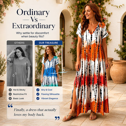 🎉 LIMITED TIME 50% OFF! 👗 Women’s Tie Dye V Neck Maxi Dress – Summer Vacation Outfit 🌈