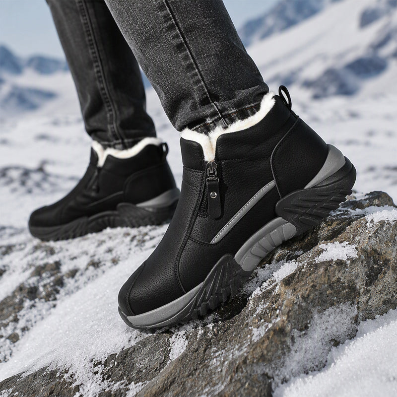 Men's Fleece Lined Leather Casual High Top Sneakers, Warm Winter Side Zipper Ankle Boots, Non-slip Outdoor Cold Weather Shoes