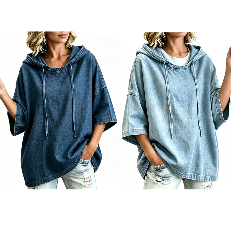 ✨ Easy Everyday Comfort | Women's Relaxed Hooded Denim Pullover