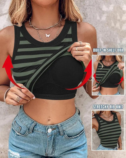 👚 50% OFF NOW! 💖 Last Day Special Price!! –Ribbed Stretchy Tank Top with Shelf Bra –  Built-in support, smoothing fit & no-slip straps – perfect for layering or workouts 💪