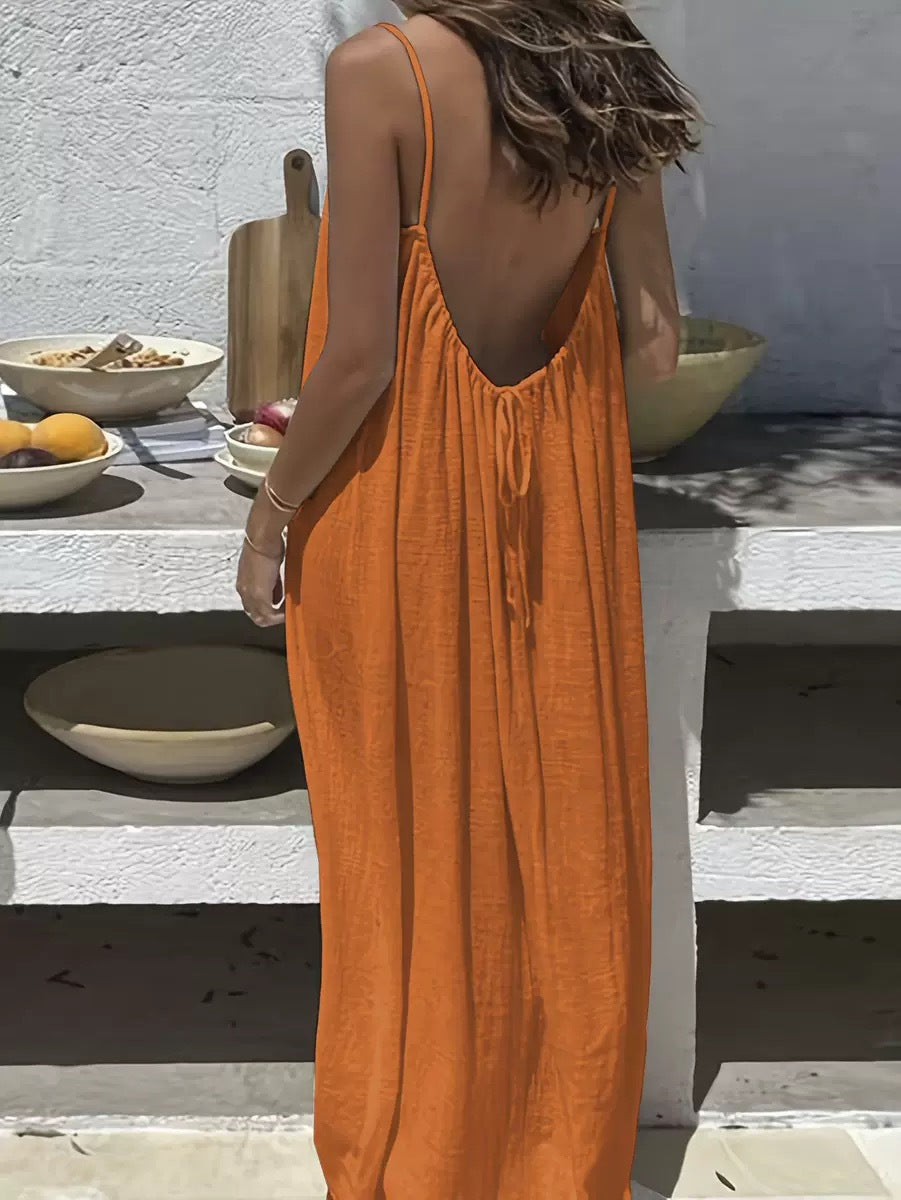 🎉 LIMITED TIME 50% OFF! 💃 Chic Backless Spaghetti Strap Dress for Women – 50K+ Sold! Soft Rayon-Modal Blend & Adjustable Straps 🌴