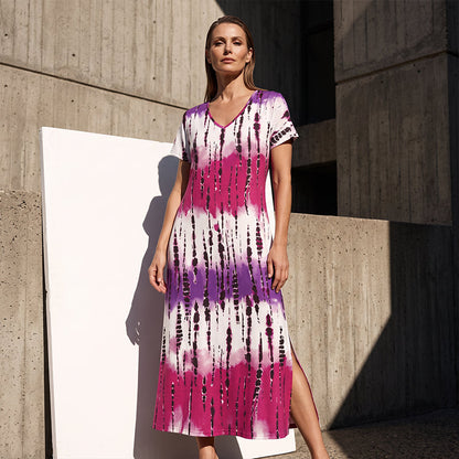 🎉 LIMITED TIME 50% OFF! 👗 Women’s Tie Dye V Neck Maxi Dress – Summer Vacation Outfit 🌈