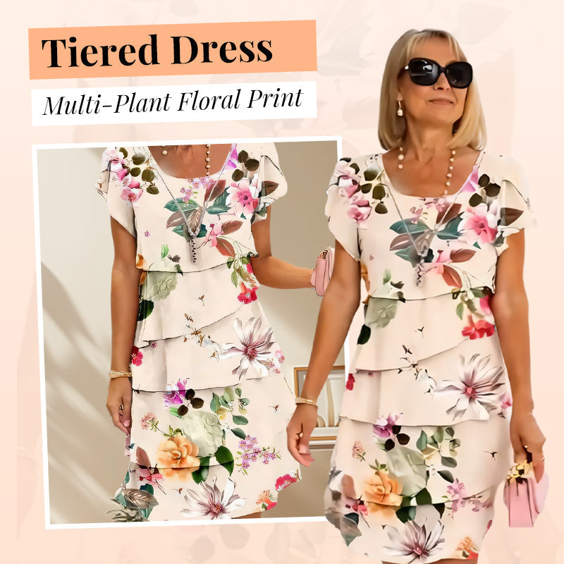 💃2026  HOT SALE 50% OFF🌈Women's Multi-plant Floral Print Cascade Dress
