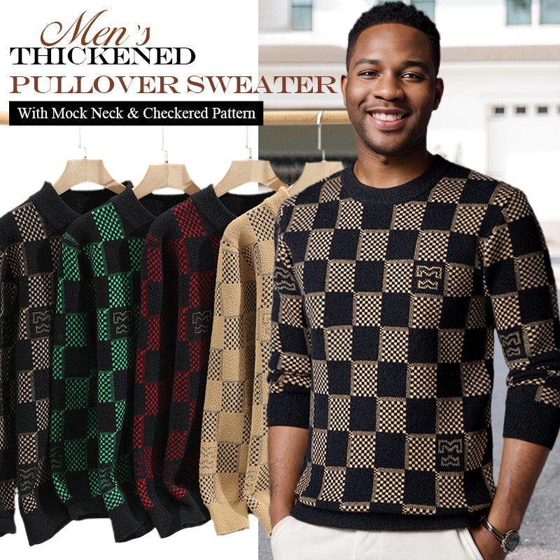 🔥New Year Promotion & Free Shipping🔥Men's Checkered Printed Mock Neck Thickened Pullover Sweater