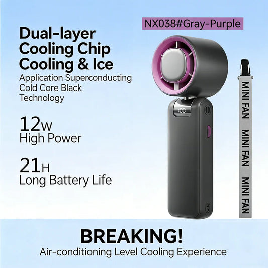 ❄️ Portable Handheld Cooler Fan | 100-Speed Ice Touch Cooling Beat the Heat Anywhere: 20°F Drop | 5500mAh Battery | 150° Foldable