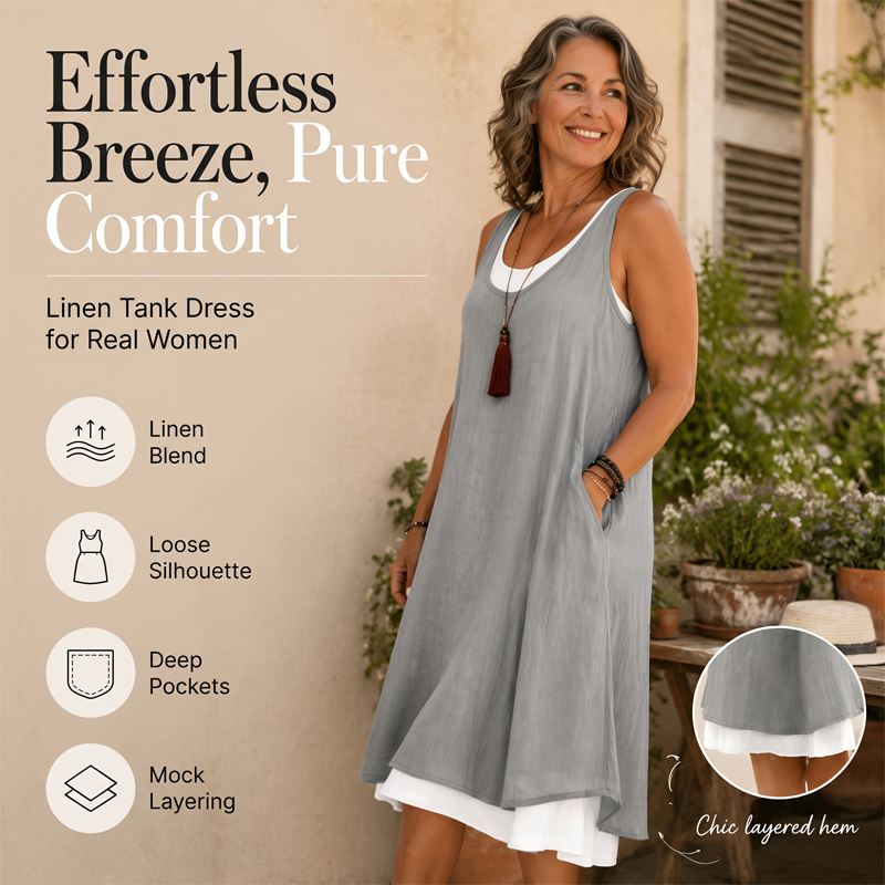 ⏰2026 Summer Hot Sale 40% OFF💃Women's Casual Loose Sleeveless Fake Two Piece Tank Dress