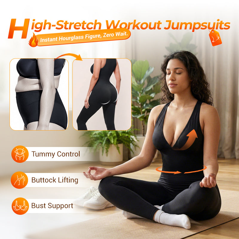 🌸High-Stretch V-Neck Jumpsuit – All-day ease for fitness & beyond. Breathable, flexible & effortlessly chic. Your go-to for movement. 🧘‍♀️💫