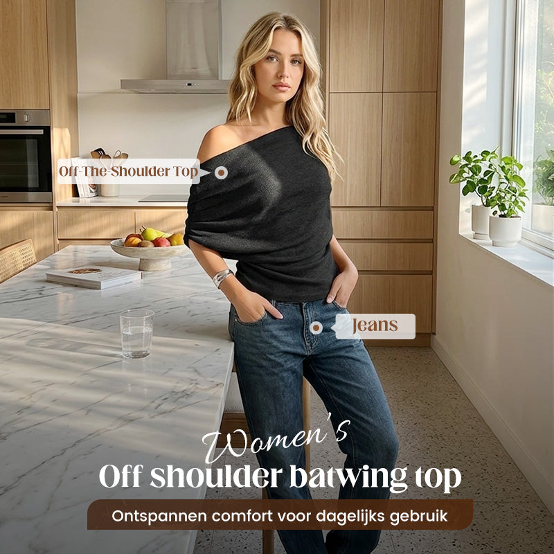 🔥Limited Time Special Price !!🎉Women's Asymmetrical Off-Shoulder Batwing Sleeve Top👚
