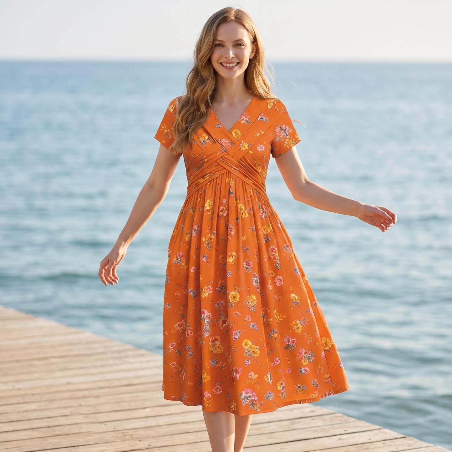 🌸LAST DAY SPECIAL PRICE!! 50% OFF🌸Women's V-Neck Floral Print Dress with Twist Waist