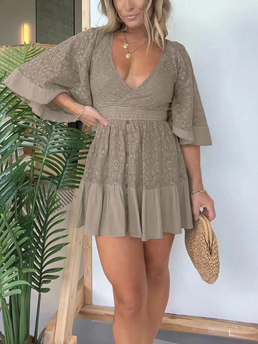 50% DE DESCUENTO🔥👗Vestido mameluco de crochet con encaje y espalda abierta