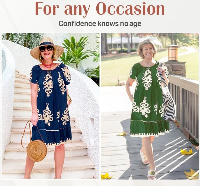 👗50% off💕Mother's Day Hot Sale - Vintage print round neck dress