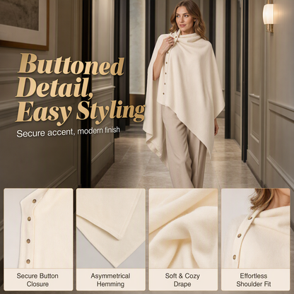 🌸New Arrival !✨Women's Cozy Asymmetrical Poncho with Button Details