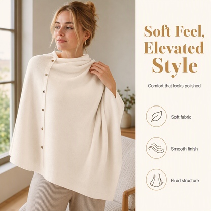🌸New Arrival !✨Women's Cozy Asymmetrical Poncho with Button Details