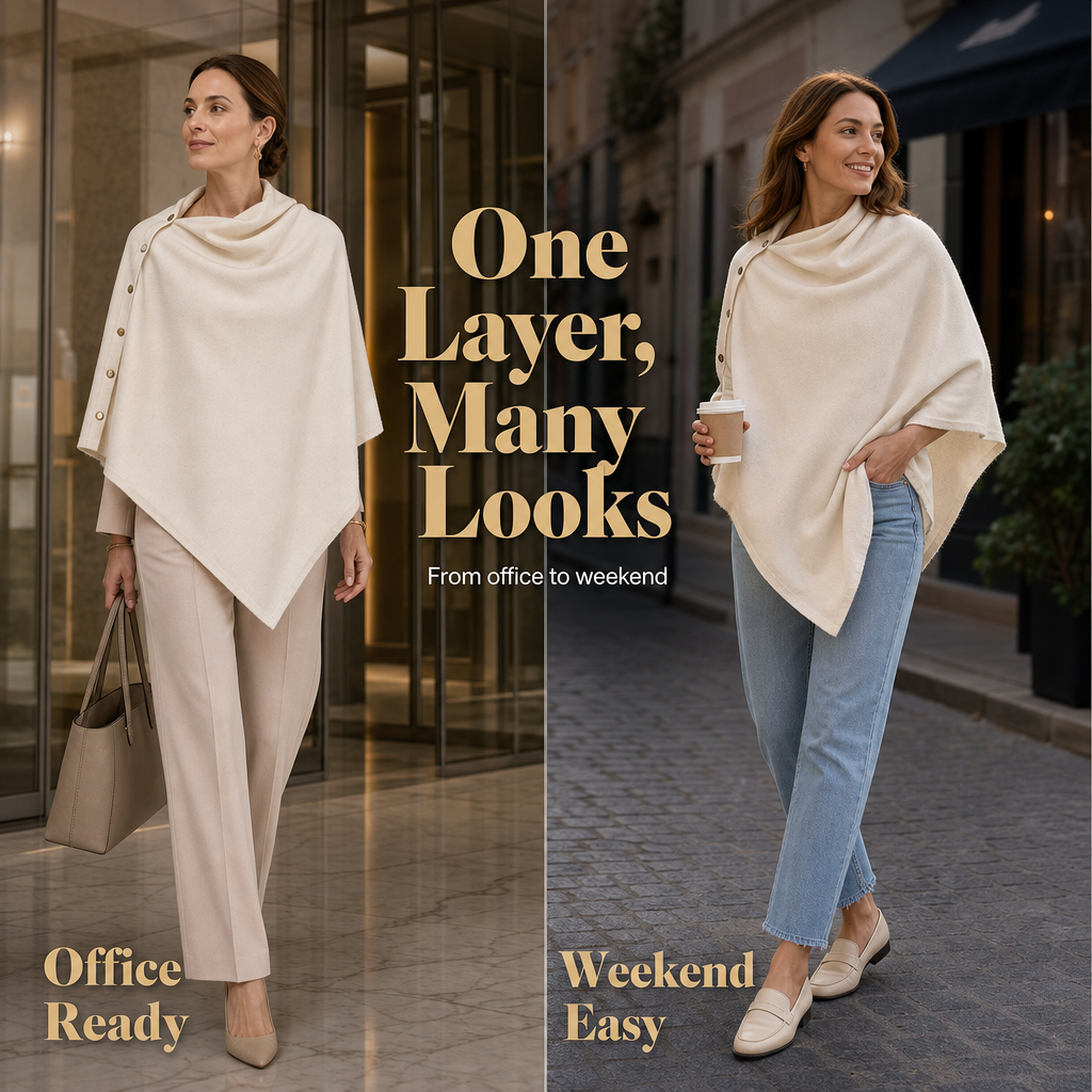 🌸New Arrival !✨Women's Cozy Asymmetrical Poncho with Button Details