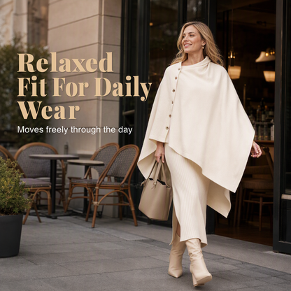🌸New Arrival !✨Women's Cozy Asymmetrical Poncho with Button Details