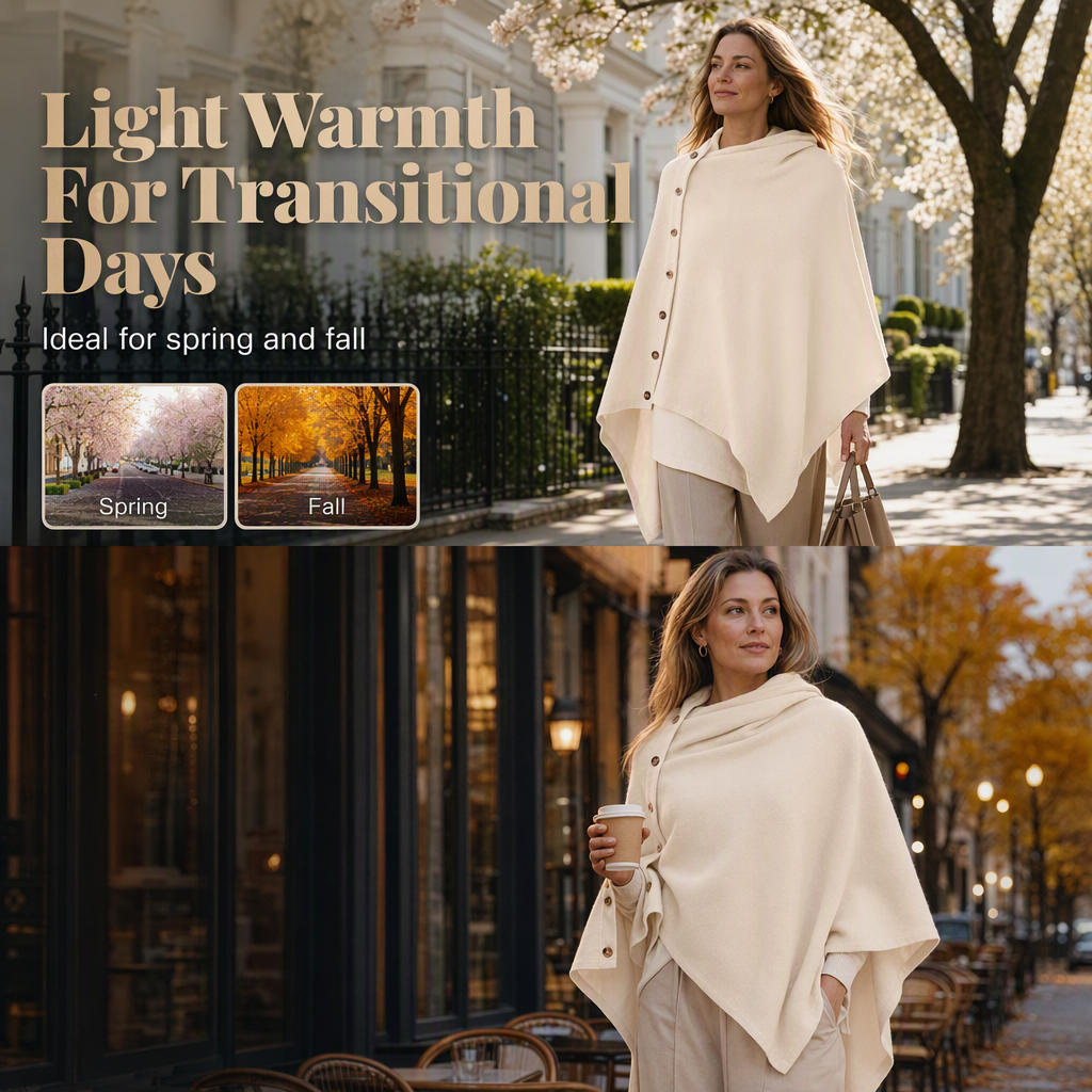 🌸New Arrival !✨Women's Cozy Asymmetrical Poncho with Button Details
