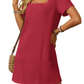 💕Summer Promotion 50% OFF👗Women's Casual Square Neck Pocket Short Sleeve Dress with Pockets
