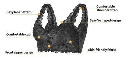 Sexy Push Up Bra, Breathable Lace Front Zipper Bra for Women, Plus Size 🌸