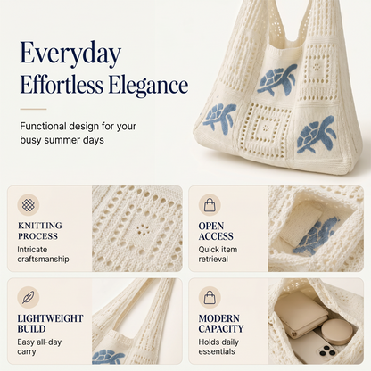 🔥 2026 Fresh Drops | Flat 50% OFF Today! 💸Turtle Pattern Crochet Tote Bag
