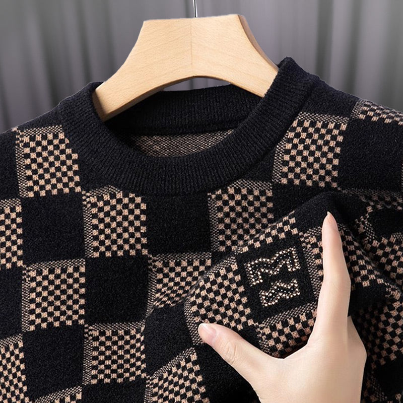 🔥New Year Promotion & Free Shipping🔥Men's Checkered Printed Mock Neck Thickened Pullover Sweater
