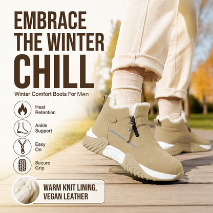 Men's Fleece Lined Leather Casual High Top Sneakers, Warm Winter Side Zipper Ankle Boots, Non-slip Outdoor Cold Weather Shoes